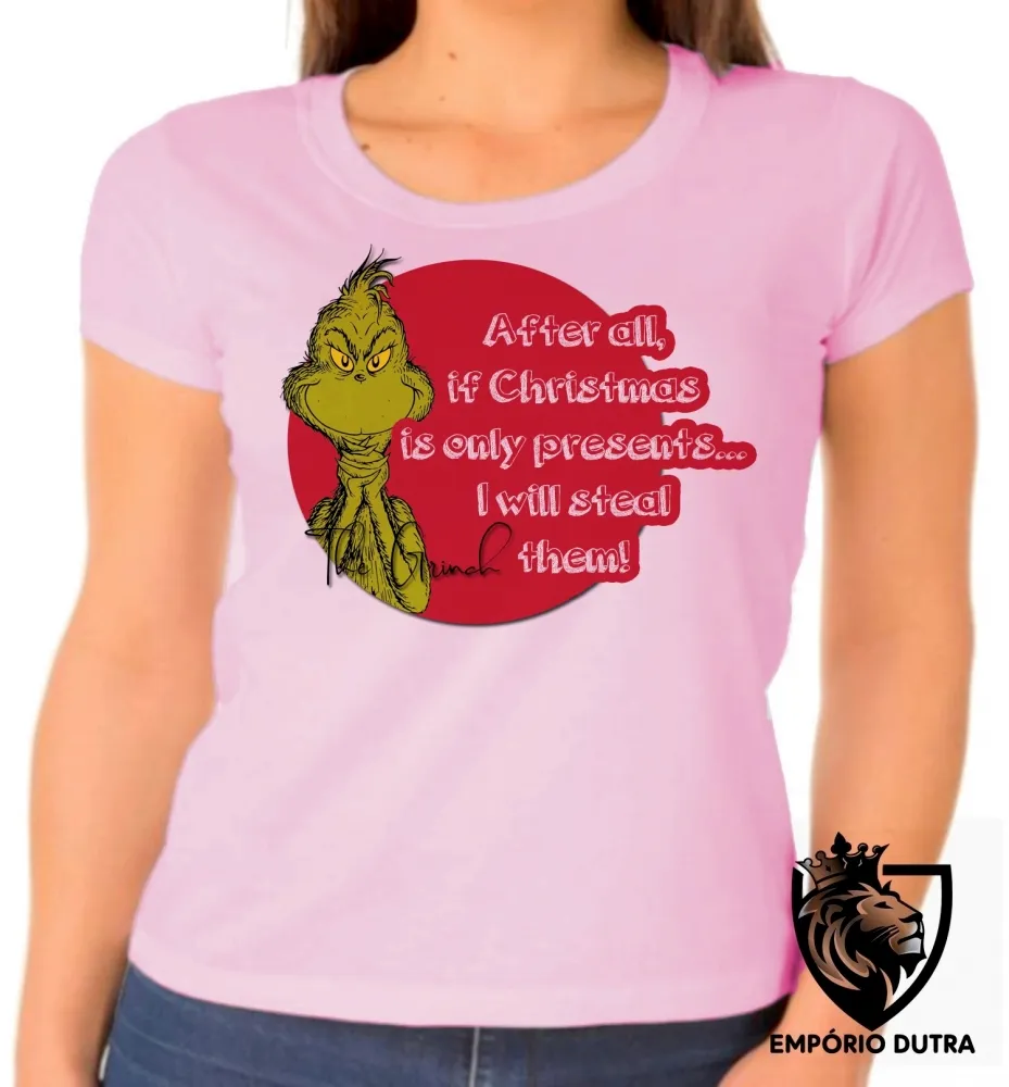 Baby look blusa Feminina The Grinch Christmas only presents natal Imagem