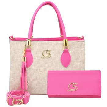Kit Bolsa Feminina Tecido + necesserie GS Pink