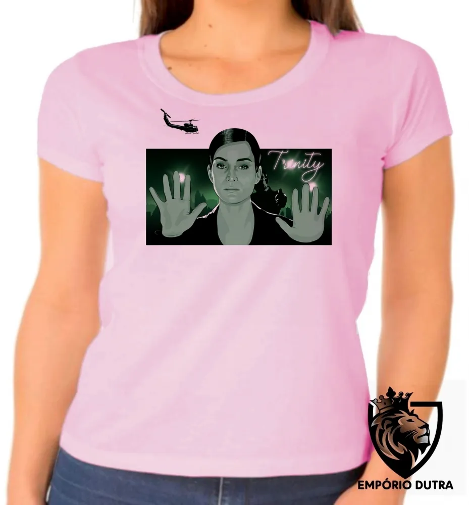Baby look blusa Feminina Trinity matrix filme Neo helicoptero Imagem