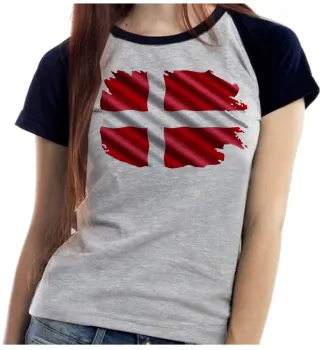 Baby look blusa Feminina bandeira Dinamarca europa - Foto 2
