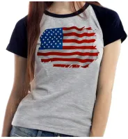 Baby look blusa Feminina bandeira Estados unidos america - Foto 2