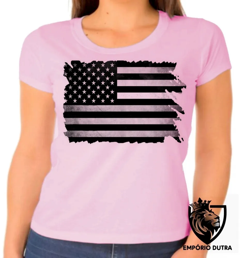 Baby look blusa Feminina bandeira estados unidos preto black Imagem