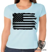 Baby look blusa Feminina bandeira estados unidos preto black - Foto 4