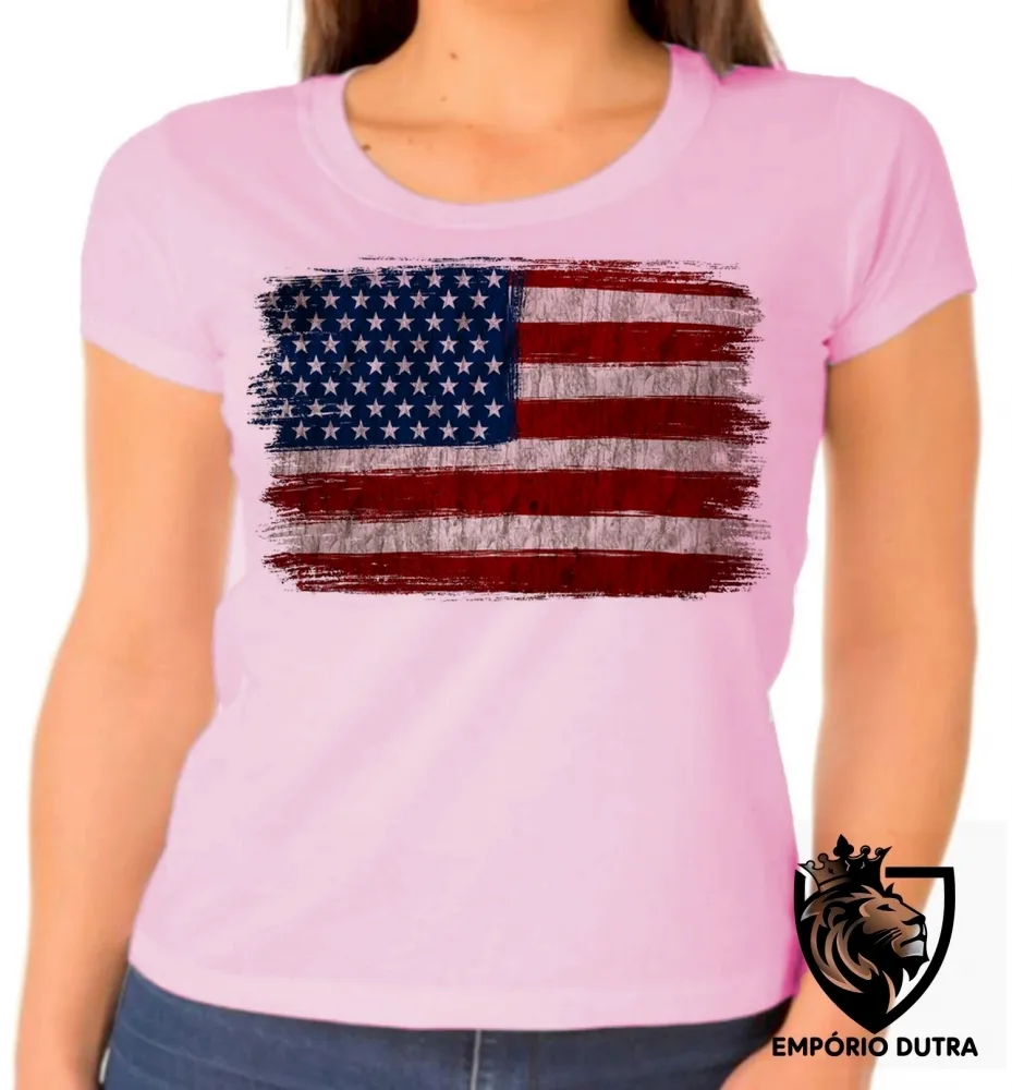 Baby look blusa Feminina bandeira estados unidos rasgada