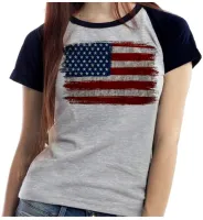 Baby look blusa Feminina bandeira estados unidos rasgada - Foto 2