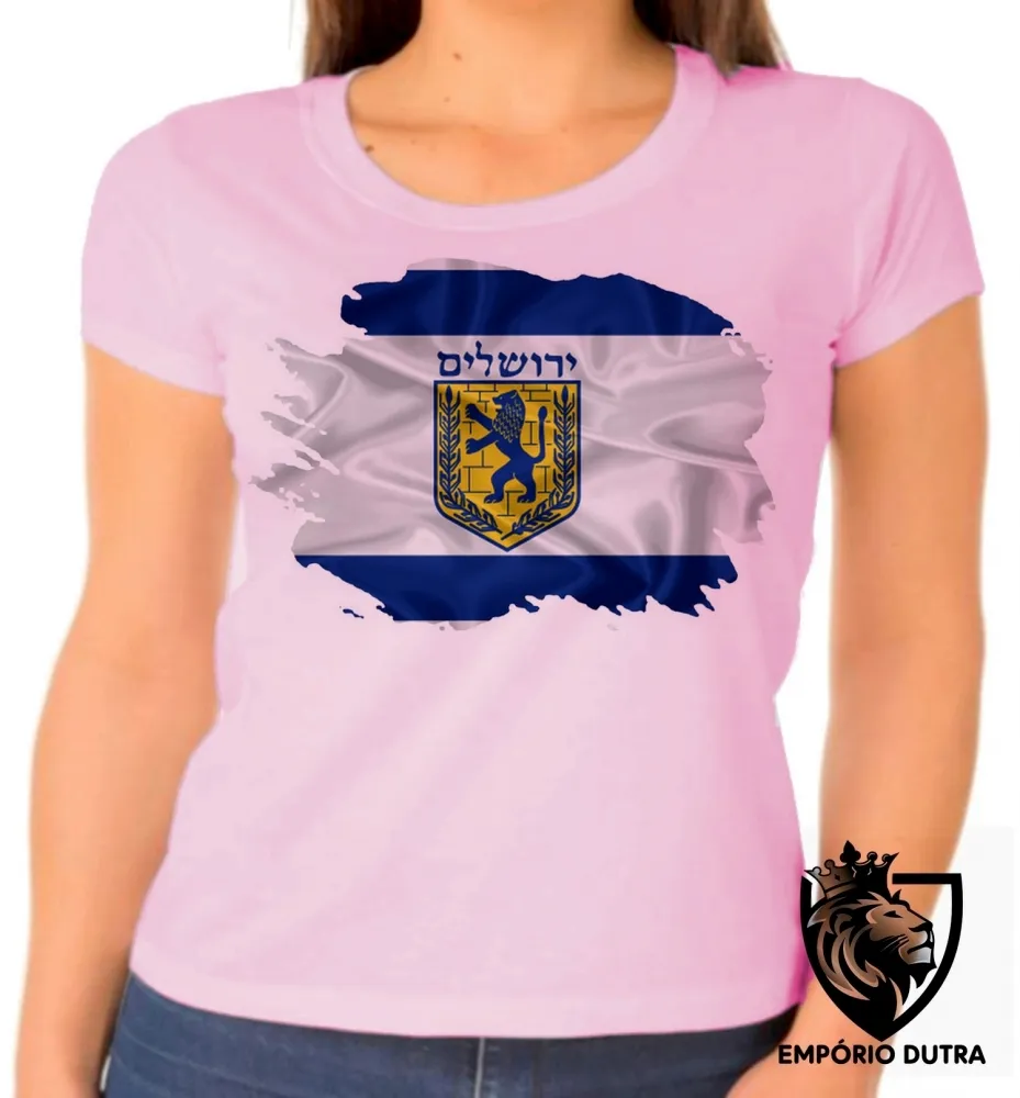 Baby look blusa Feminina bandeira jerusalem israel Imagem