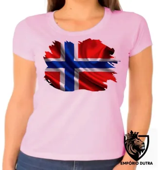 Baby look blusa Feminina bandeira Noruega escandinavo