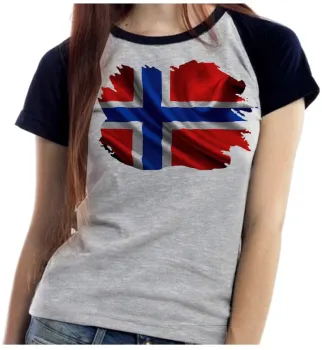 Baby look blusa Feminina bandeira Noruega escandinavo - Foto 2
