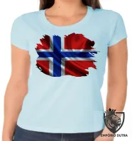 Baby look blusa Feminina bandeira Noruega escandinavo - Foto 4