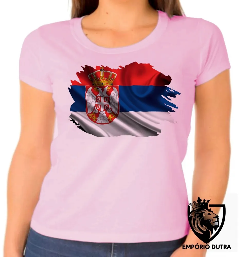 Baby look blusa Feminina bandeira SÉRVIA País nos Balcãs Imagem