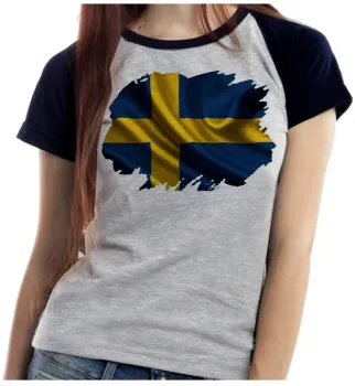 Baby look blusa Feminina bandeira Suécia europa - Foto 2