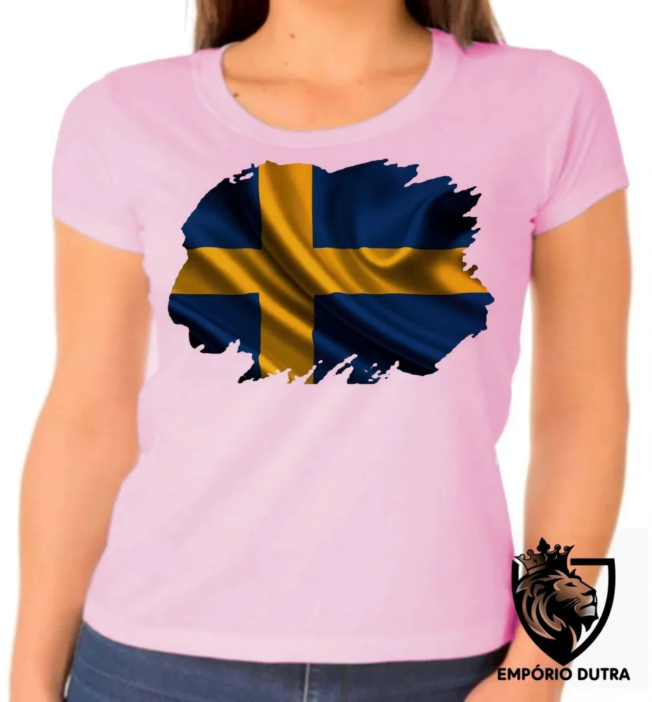 Baby look blusa Feminina bandeira Suécia europa