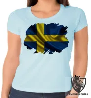 Baby look blusa Feminina bandeira Suécia europa - Foto 4