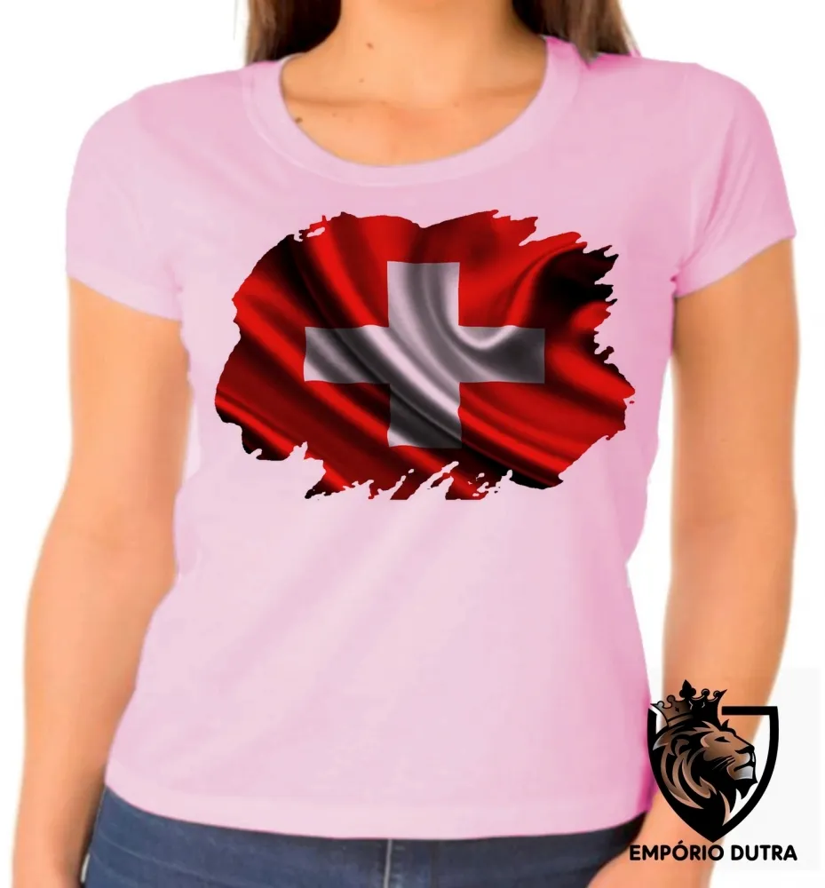 Baby look blusa Feminina bandeira Suíça europa pais