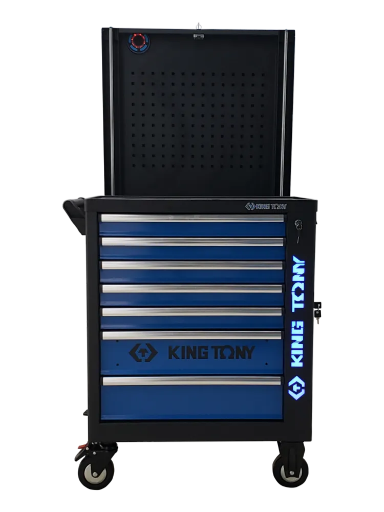 CARRINHO METÁLICO COM 7 GAVETAS, PAINEL SUPERIOR RETRÁTIL COM AUTO FALANTE  KING TONY