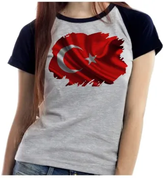 Baby look blusa Feminina bandeira Turquia oriente medio - Foto 2