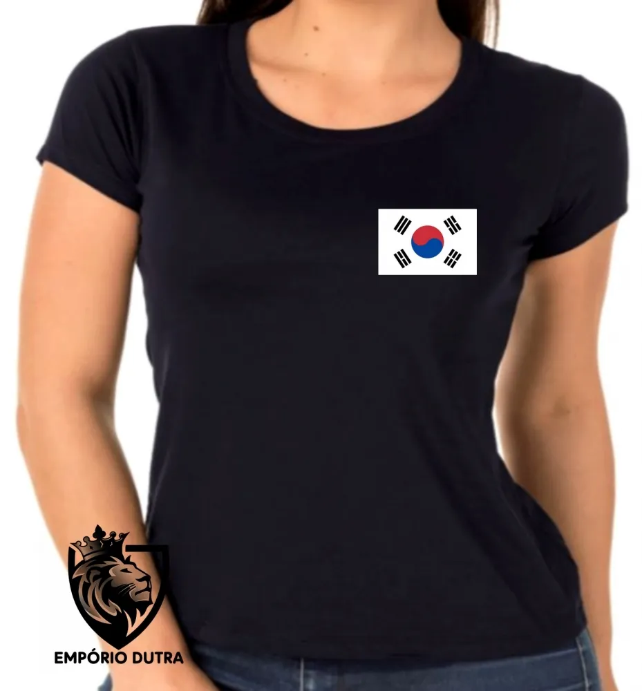 Baby look blusa Feminina bandeira Coreia do sul asia