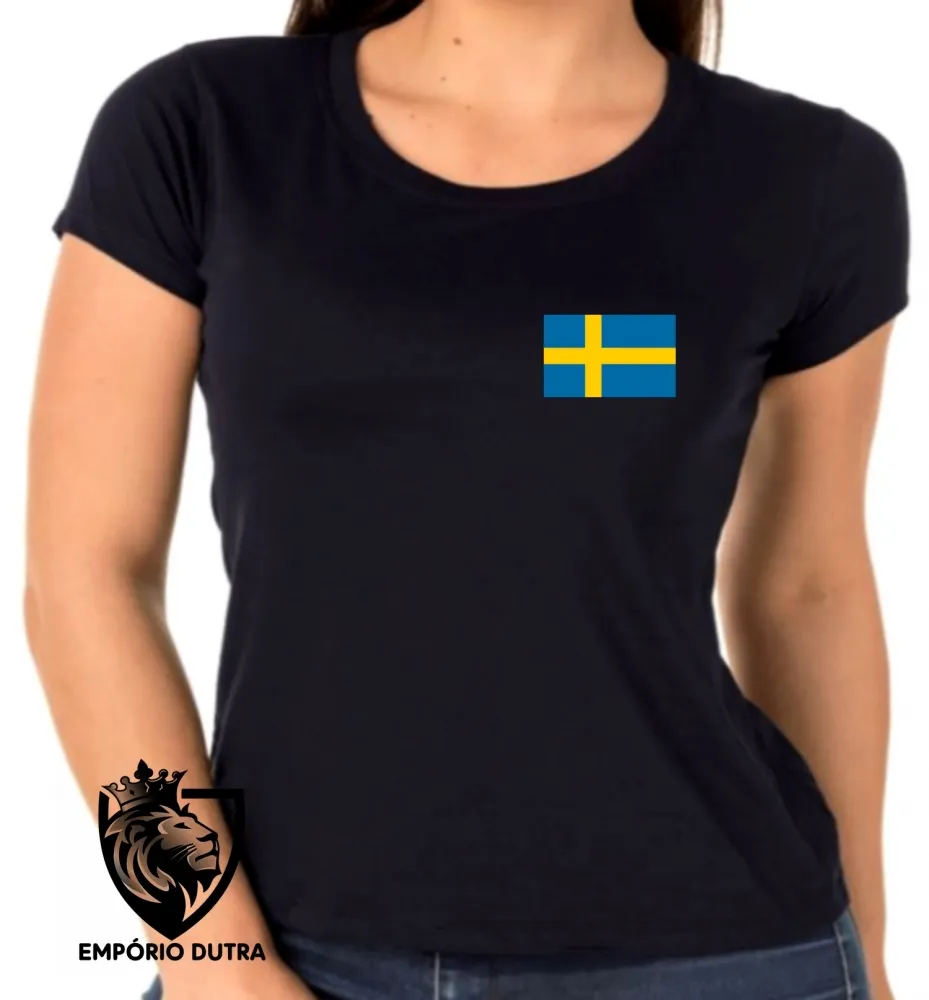 Baby look blusa Feminina bandeira Suécia europa Imagem