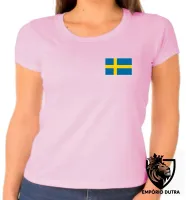 Baby look blusa Feminina bandeira Suécia europa - Foto 4