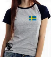 Baby look blusa Feminina bandeira Suécia europa - Foto 5