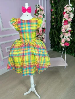 Vestido Banana Club Junino Xadrez Amarelo