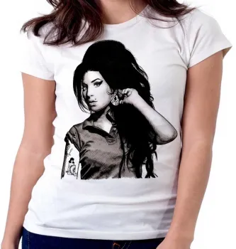 Baby look blusa Feminina bandeira Amy Winehouse Desenho rock - Foto 2