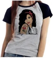 Baby look blusa Feminina bandeira Amy Winehouse retrô cantora rock - Foto 5