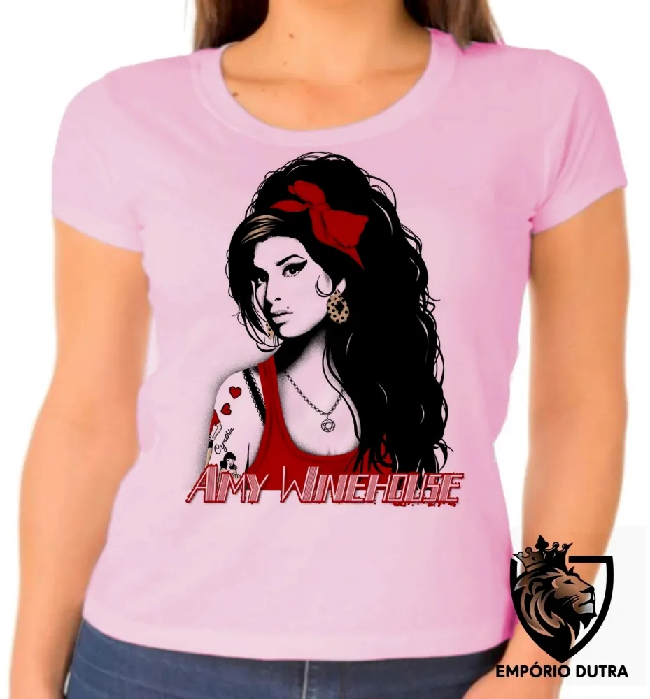 Baby look blusa Feminina bandeira Amy Winehouse vermelho rock