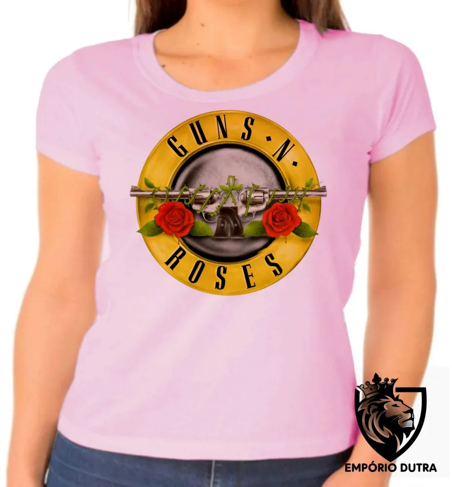 Baby look blusa Feminina axl rose guns in roses armas rosas