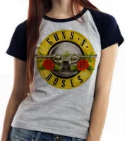 Baby look blusa Feminina axl rose guns in roses armas rosas - Foto 6