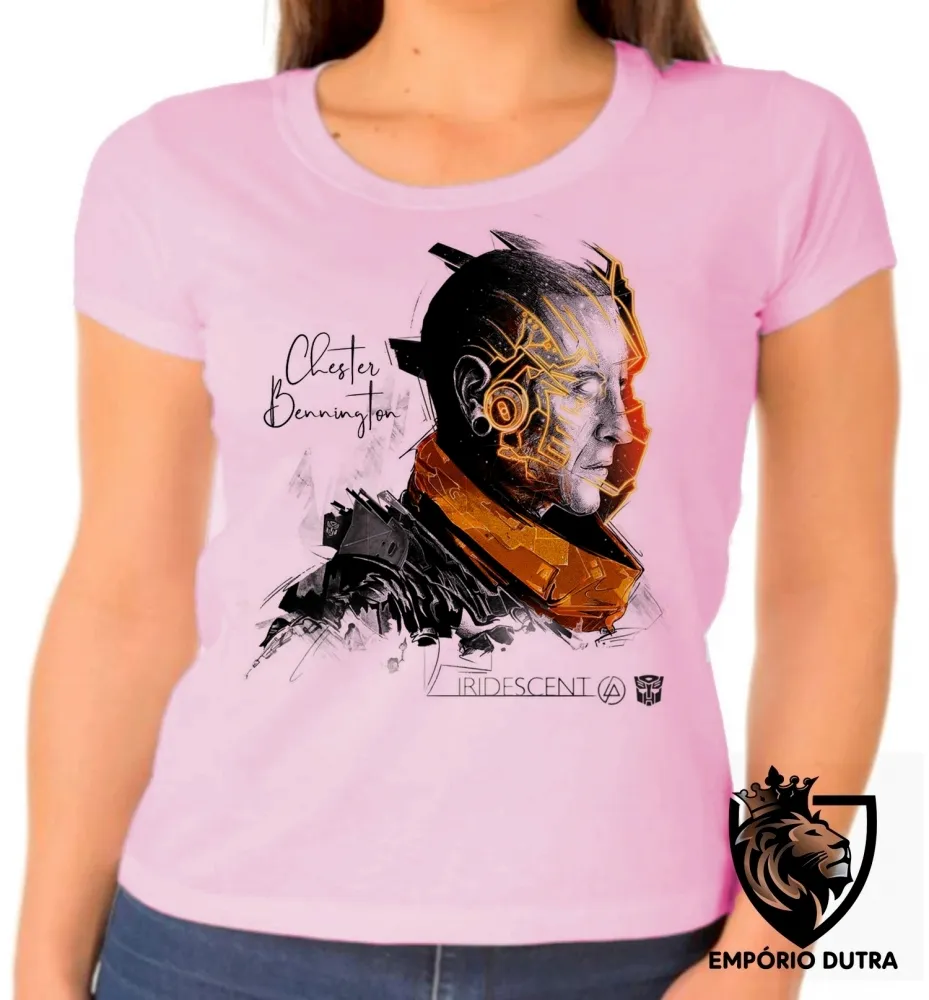 Baby look blusa Feminina Chester Link Park Iridescent Transform Imagem