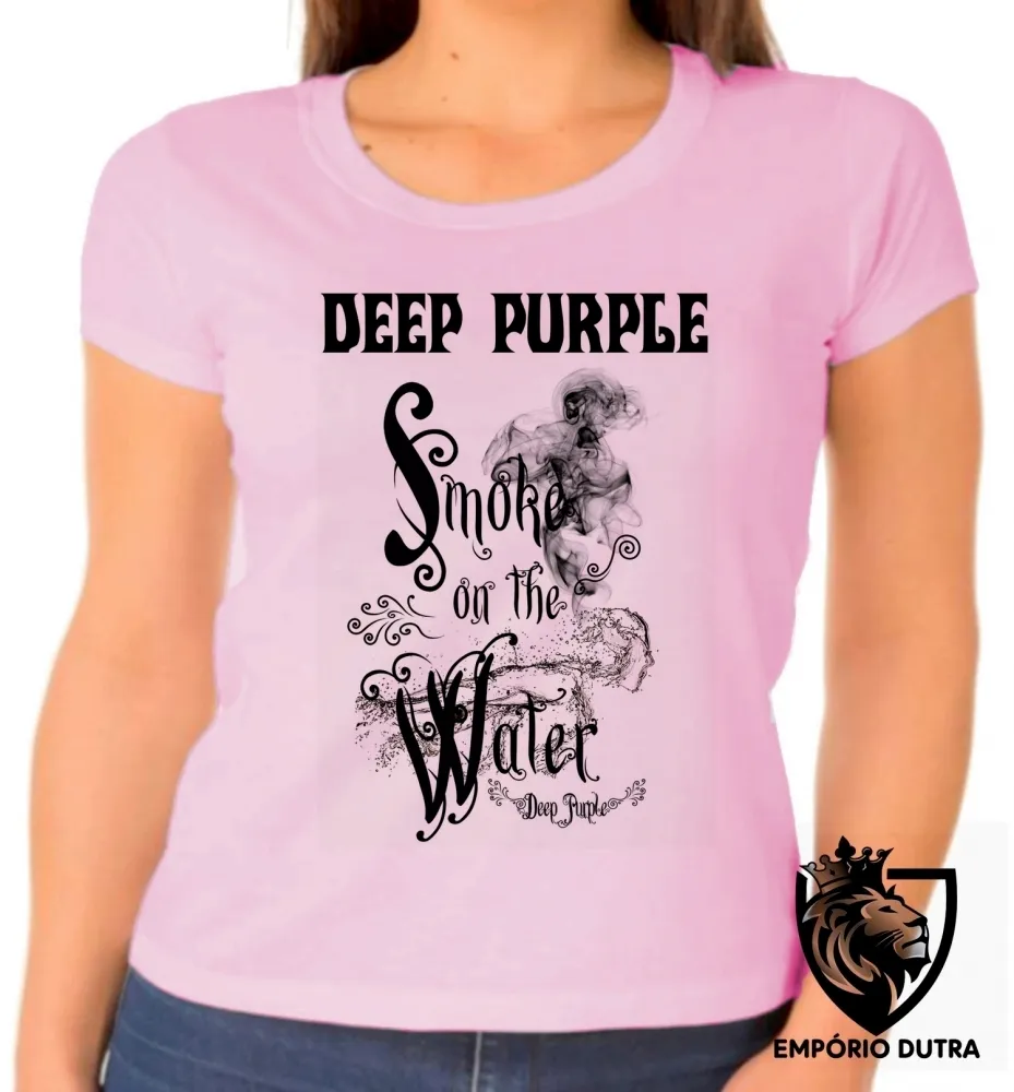 Baby look blusa Feminina deep purple smoke in the water rock