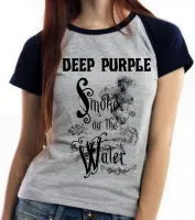 Baby look blusa Feminina deep purple smoke in the water rock - Foto 5