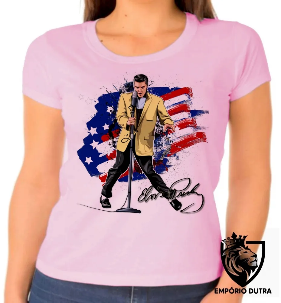 Baby look blusa Feminina Elvis Presley bandeira EUA musica rock
