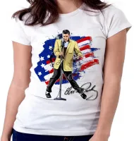 Baby look blusa Feminina Elvis Presley bandeira EUA musica rock - Foto 2