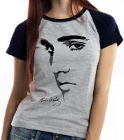 Baby look blusa Feminina Elvis Presley Rosto rock musica - Foto 3