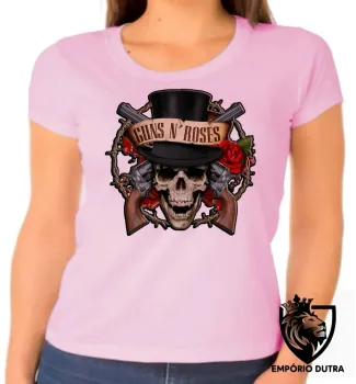 Baby look blusa Feminina guns in roses caveira rock in roll