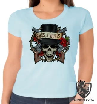 Baby look blusa Feminina guns in roses caveira rock in roll - Foto 2