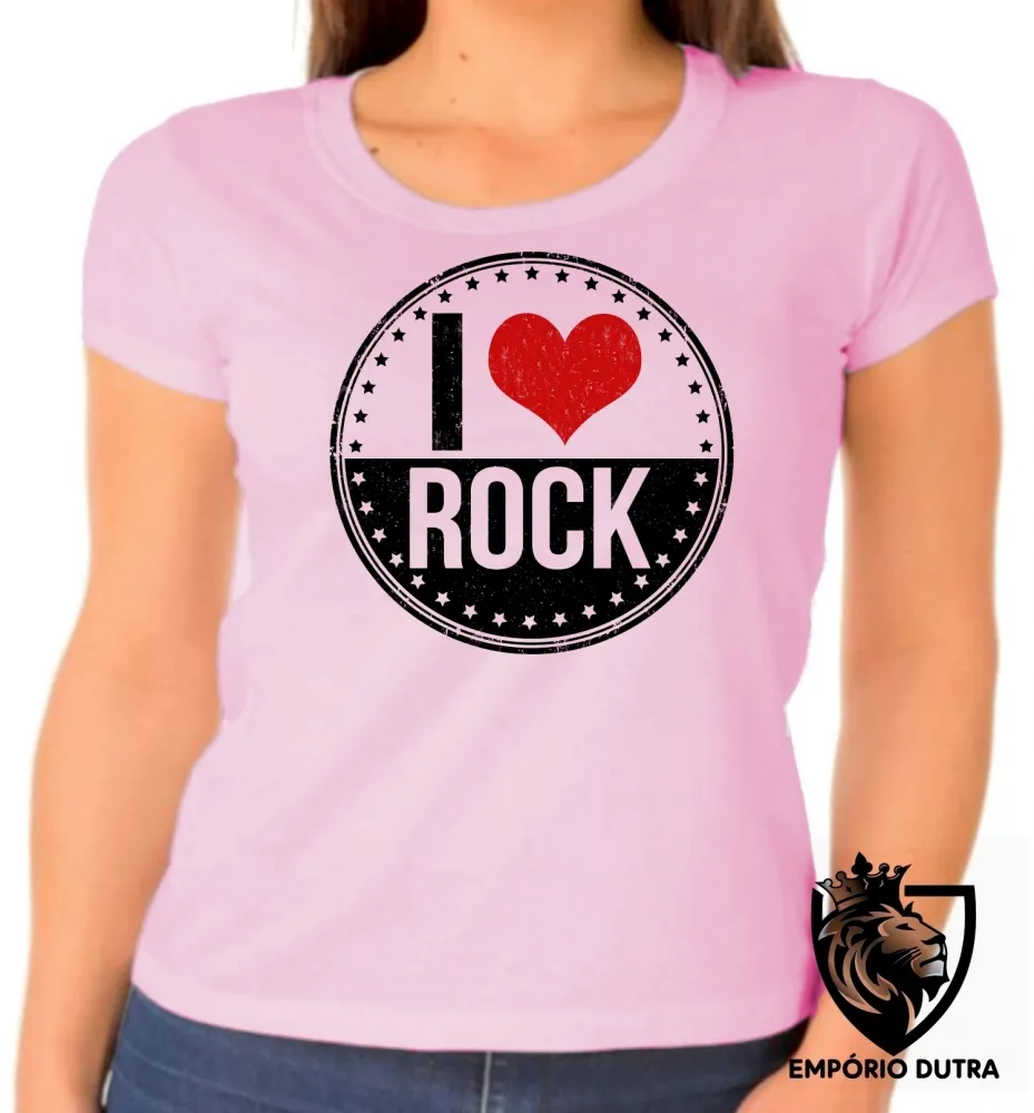 Baby look blusa Feminina banda I love rock redondo