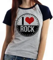 Baby look blusa Feminina banda I love rock redondo - Foto 2
