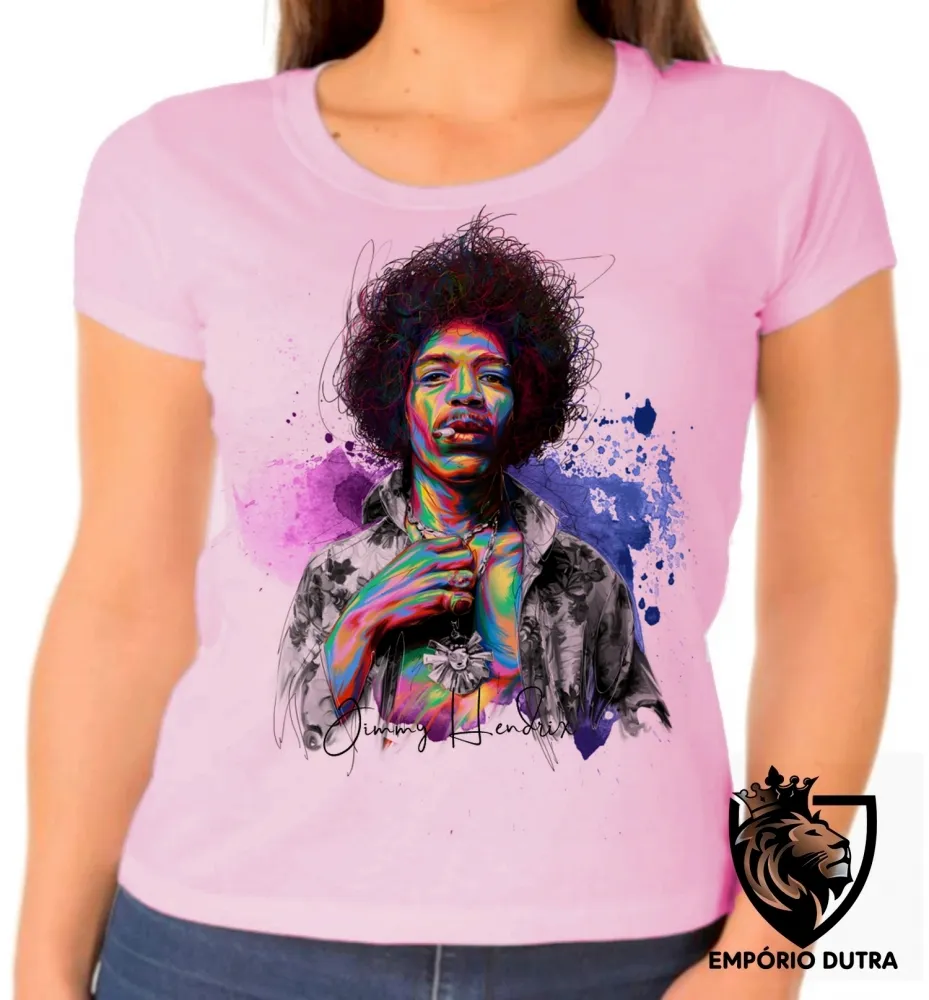 Baby look blusa Feminina Jimmy Hendrix colorido rock guitarra