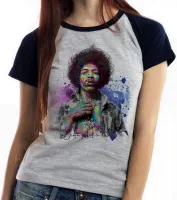 Baby look blusa Feminina Jimmy Hendrix colorido rock guitarra - Foto 6