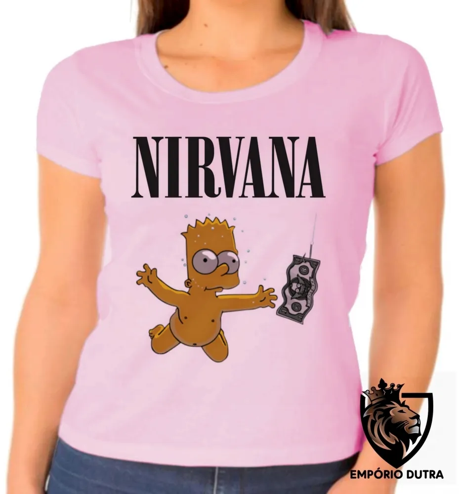 Baby look blusa Feminina Nirvana Bart Simpsons dolar Imagem