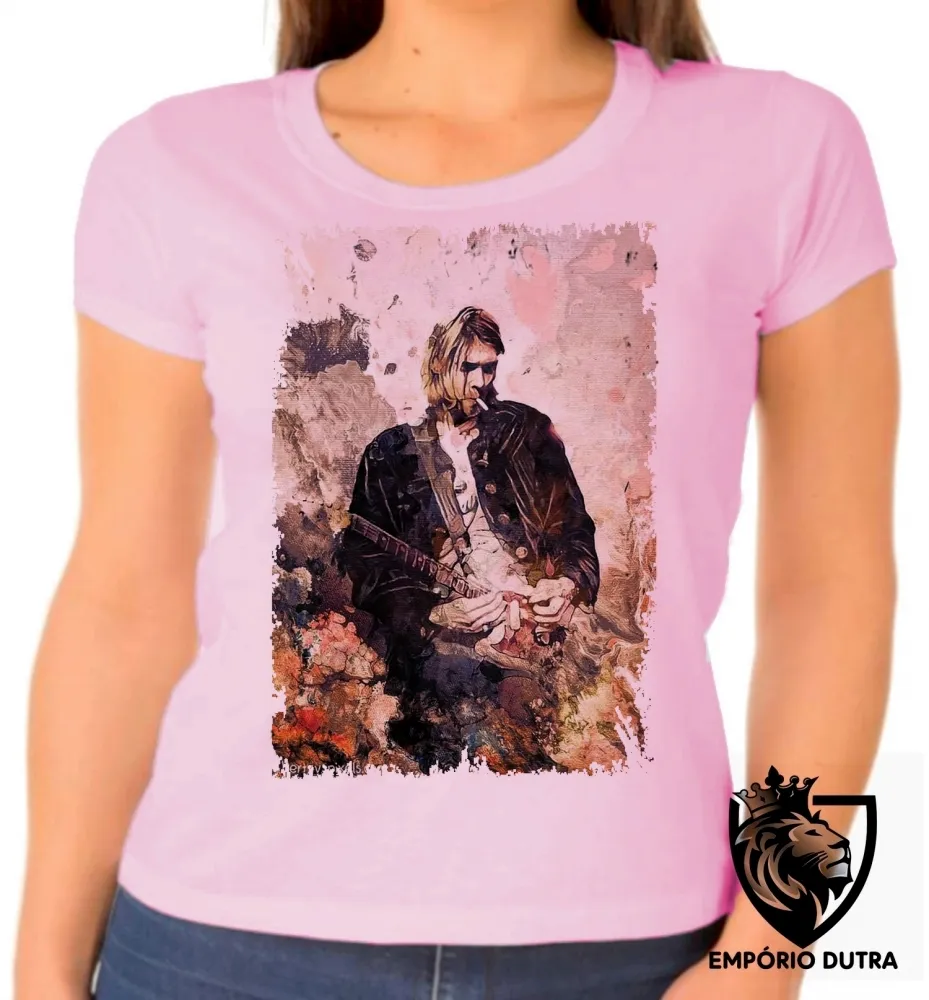 Baby look blusa Feminina Nirvana Kurt Cobain cigarro