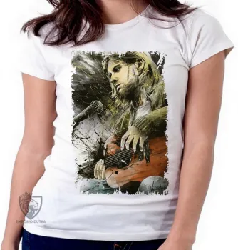 Baby look blusa Feminina Nirvana Kurt Cobain pintura - Foto 2