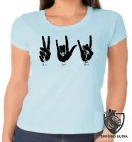 Baby look blusa Feminina Paz love rock libras linguagem sinais - Foto 2