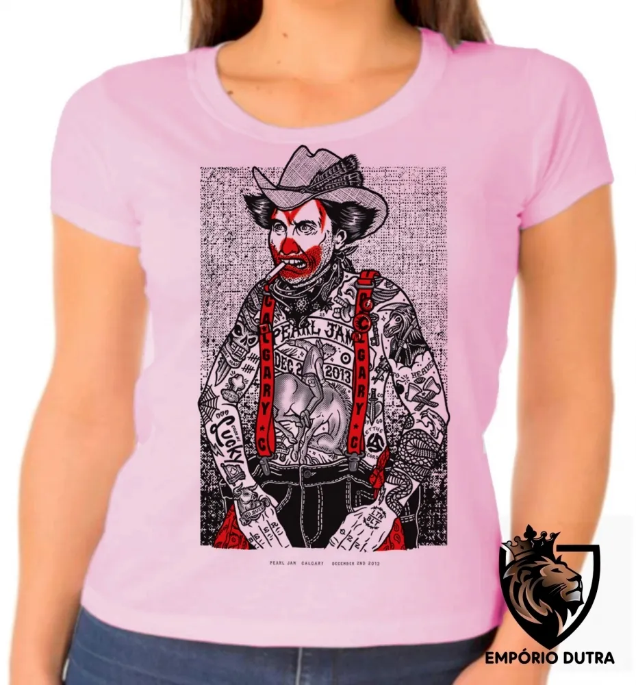 Baby look blusa Feminina Pearl Jam cowboy palhaço banda rock Imagem