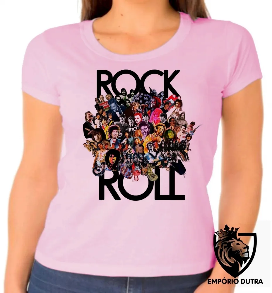 Baby look blusa Feminina Rock in roll bandas famosas Imagem