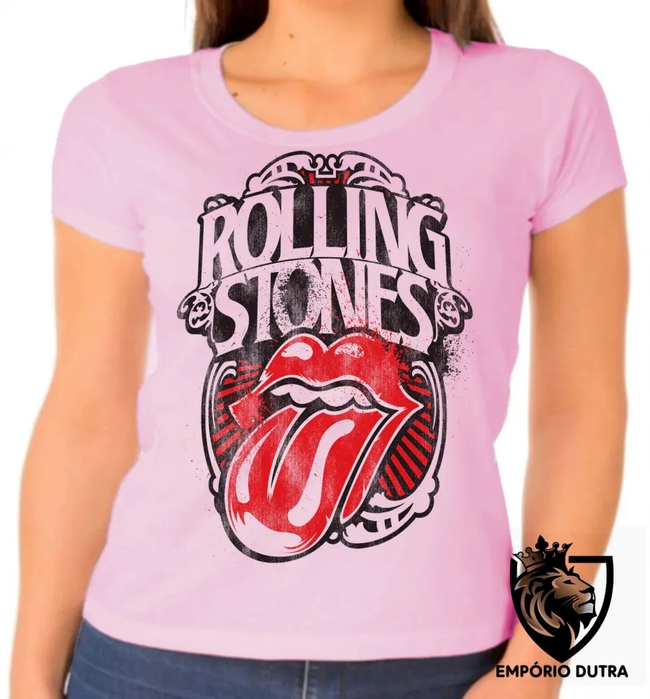 Baby look blusa Feminina rolling stones retro boca lingua Imagem