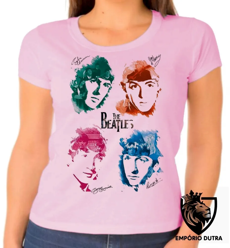 Baby look blusa Feminina The Beatles assinaturas